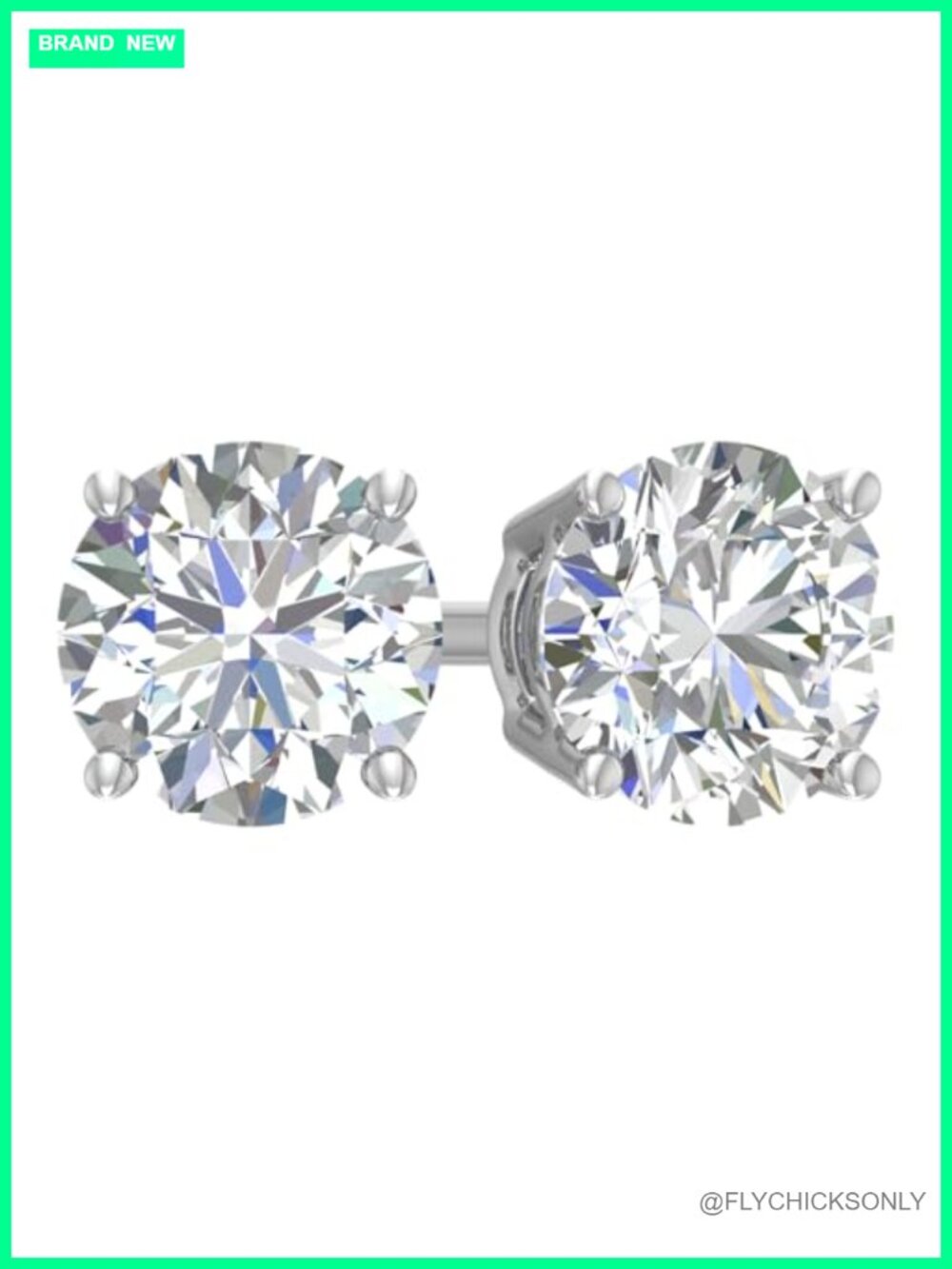 14K White Gold Lab-Grown Diamond 4-Prong Stud Earrings Screwback Pushback